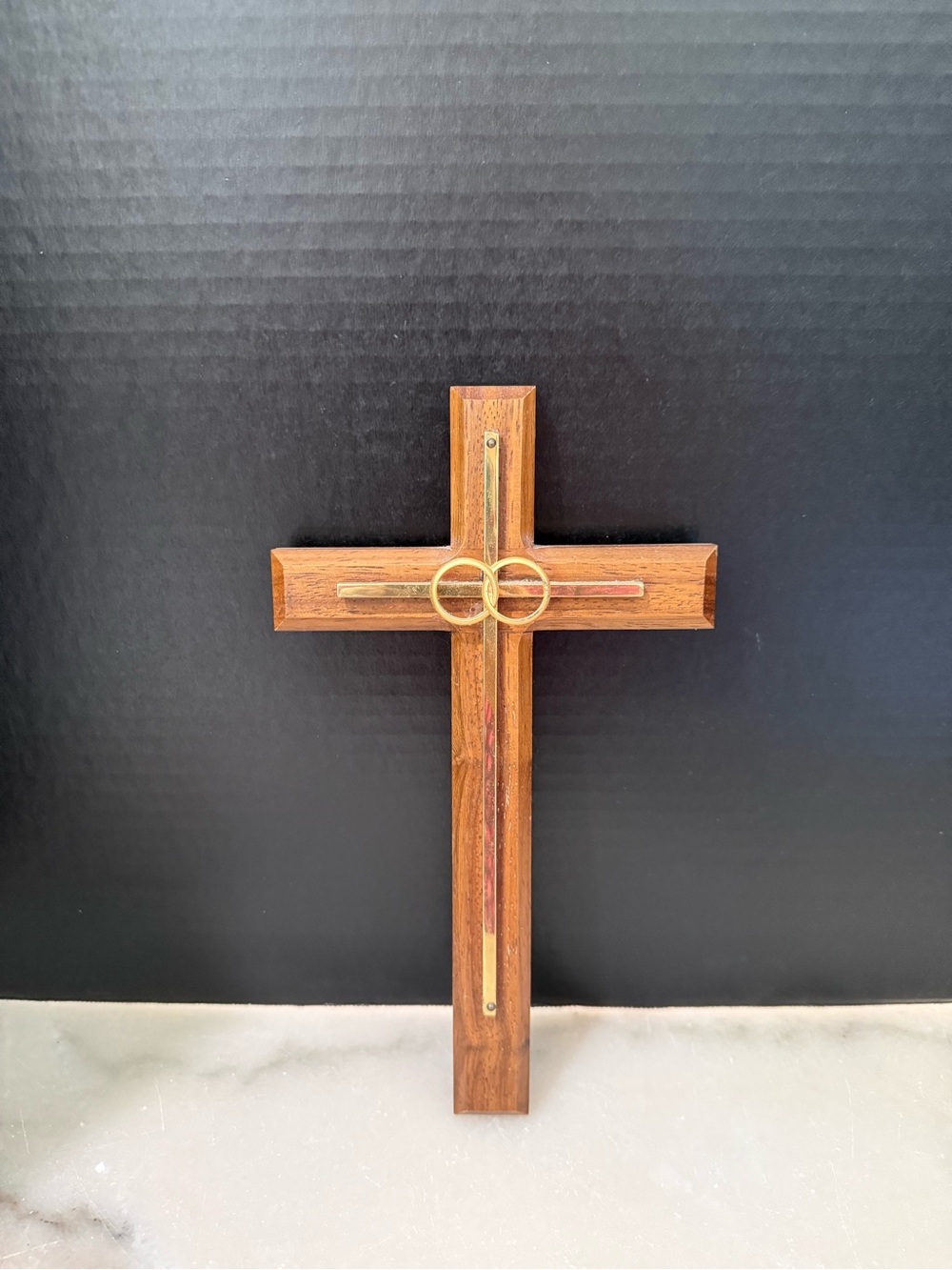 Overlay Wedding Cross with Gold Rings Handmade 10.5”